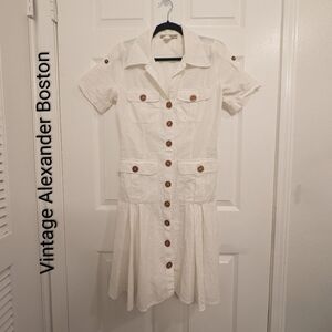 VTG Y2K Karen Alexander Boston Proper 100% Cotton Ivory Dress Sz 6 Midi Cargo